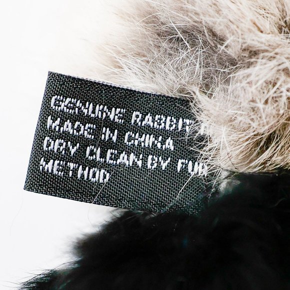 Cejon Genuine Rabbit Fur Pom Pom Scarf Black/Beige - Picture 4 of 4